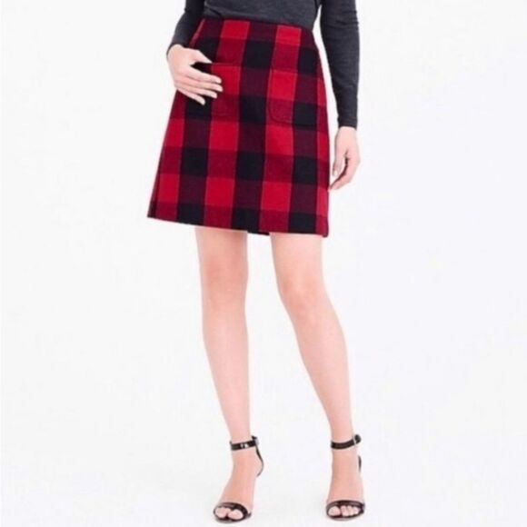 J. Crew Red & Black Plaid Skirt with Front Pockets - Picture 2 of 7